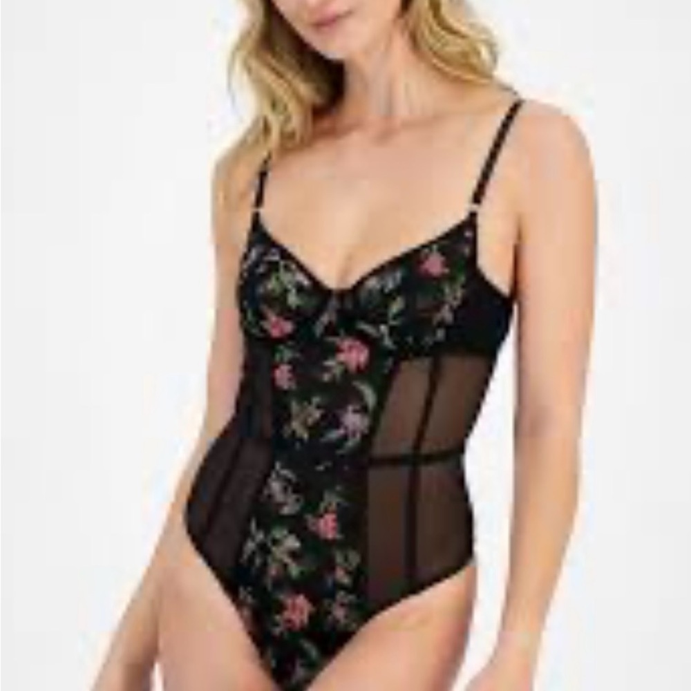 NWT INC International Concepts Floral Black Bustier Bodysuit